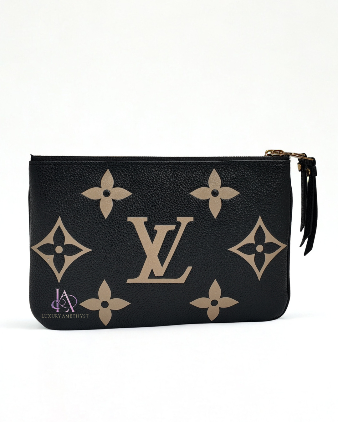 LV Black Beige Monogram Empreinte Double Zip Pochette