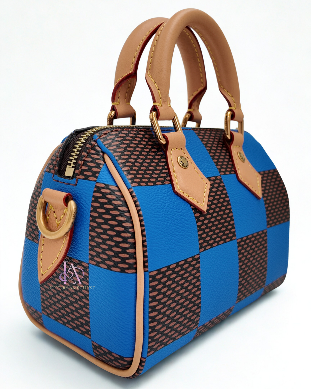 LV Speedy Bandouliere 18 Checkered Monogram Blue Canvas