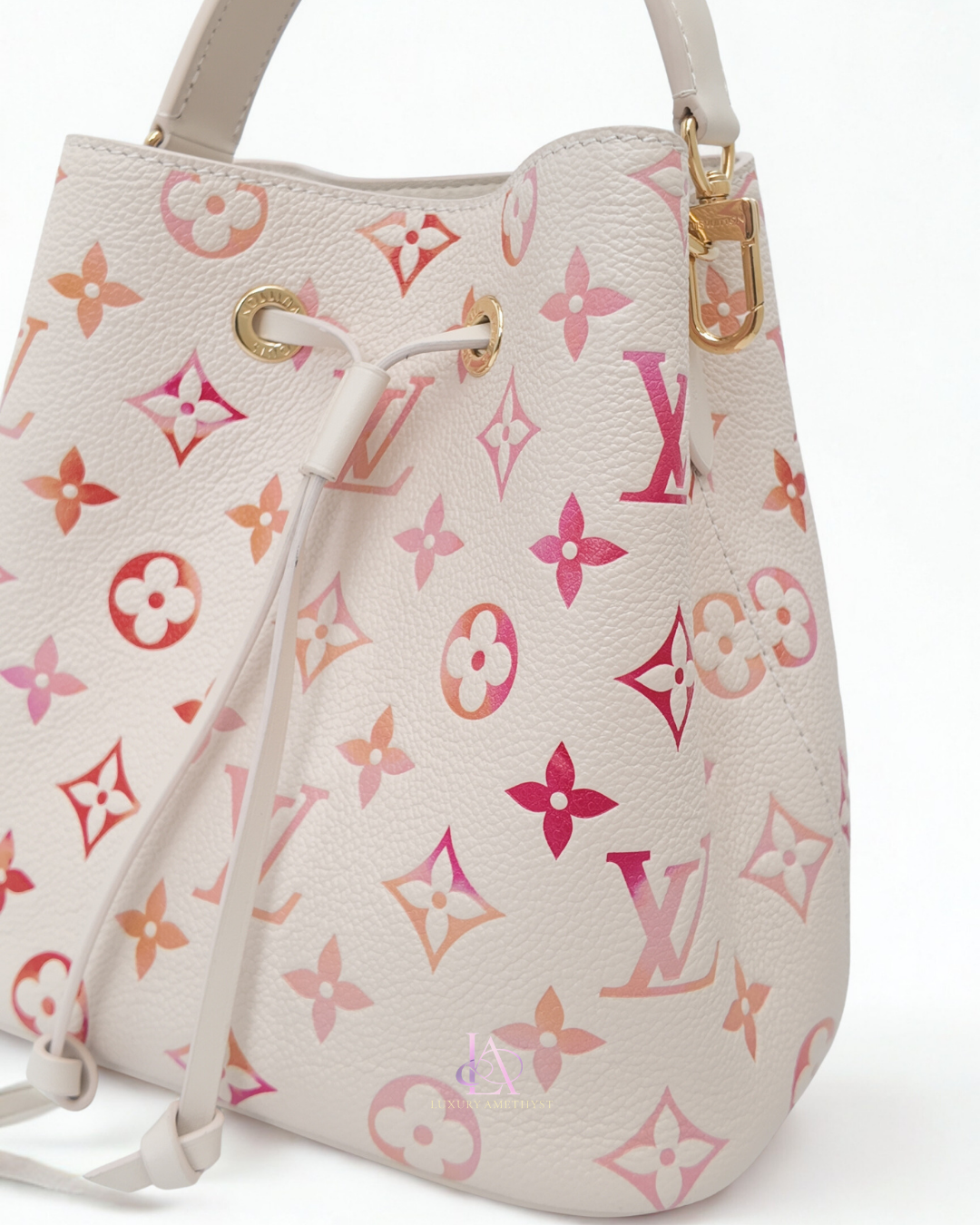 LV Néonoé Bucket Bag Monogram Empreinte White Pink