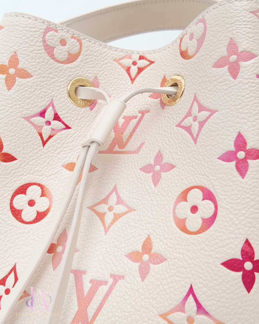 LV Néonoé Bucket Bag Monogram Empreinte White Pink
