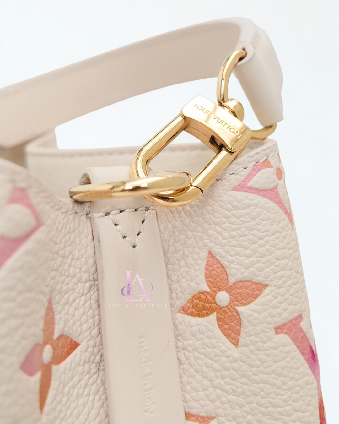 LV Néonoé Bucket Bag Monogram Empreinte White Pink