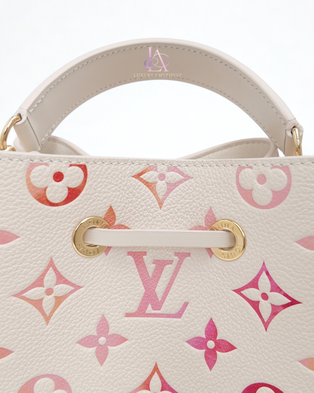 LV Néonoé Bucket Bag Monogram Empreinte White Pink
