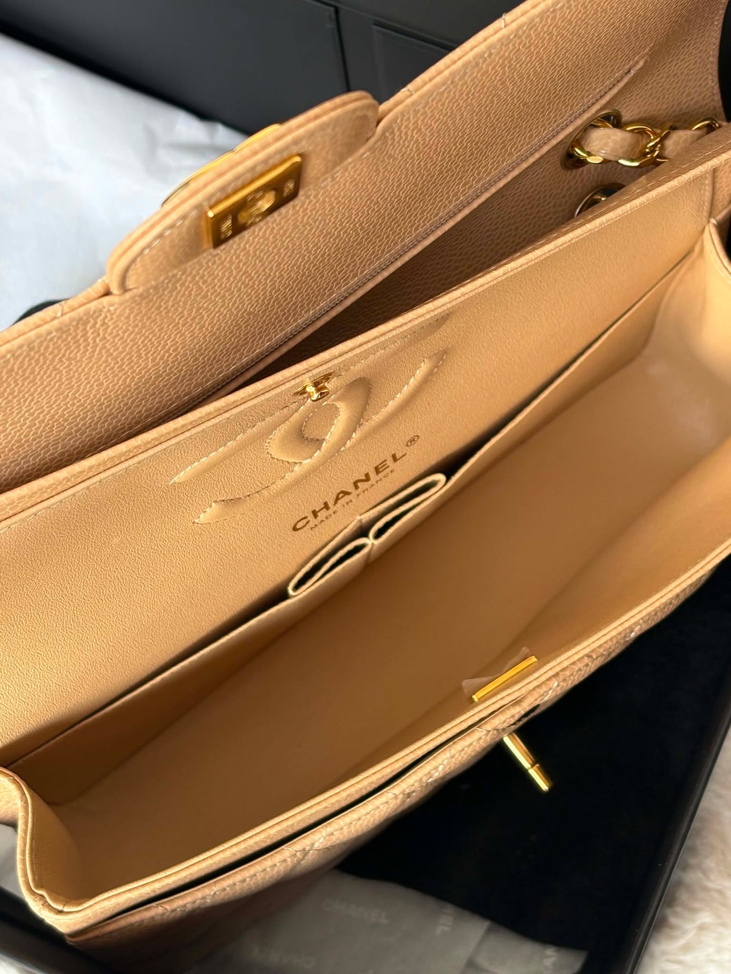 Chanel double flap med beige caviar ghw micro NPLHJ1P0 Rank SA