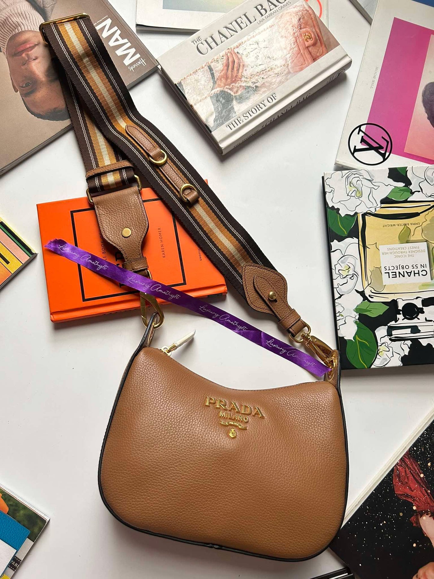 Prada Hobo mini caramel leather guitar strap Brandnew
