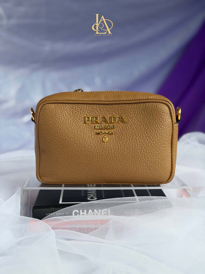 Prada camera bag mini caramel 158D crossbody guitar strap Brandnew