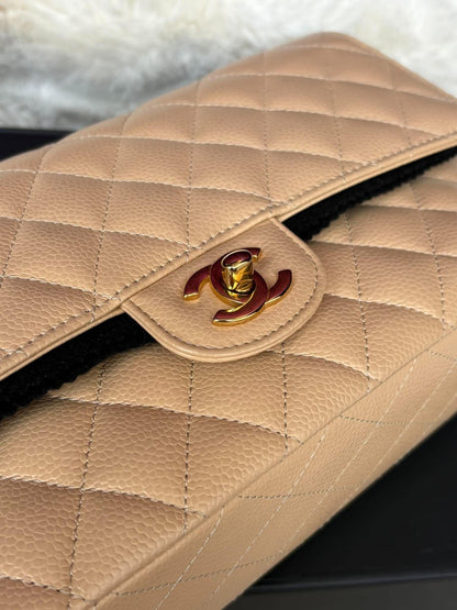 Chanel Medium DF In Beige Claire Caviar Leather GHW Microchip