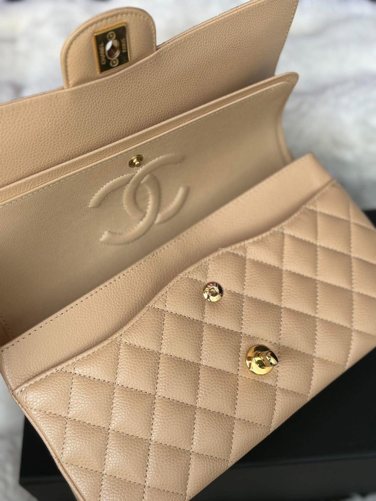 Chanel Medium DF In Beige Claire Caviar Leather GHW Microchip