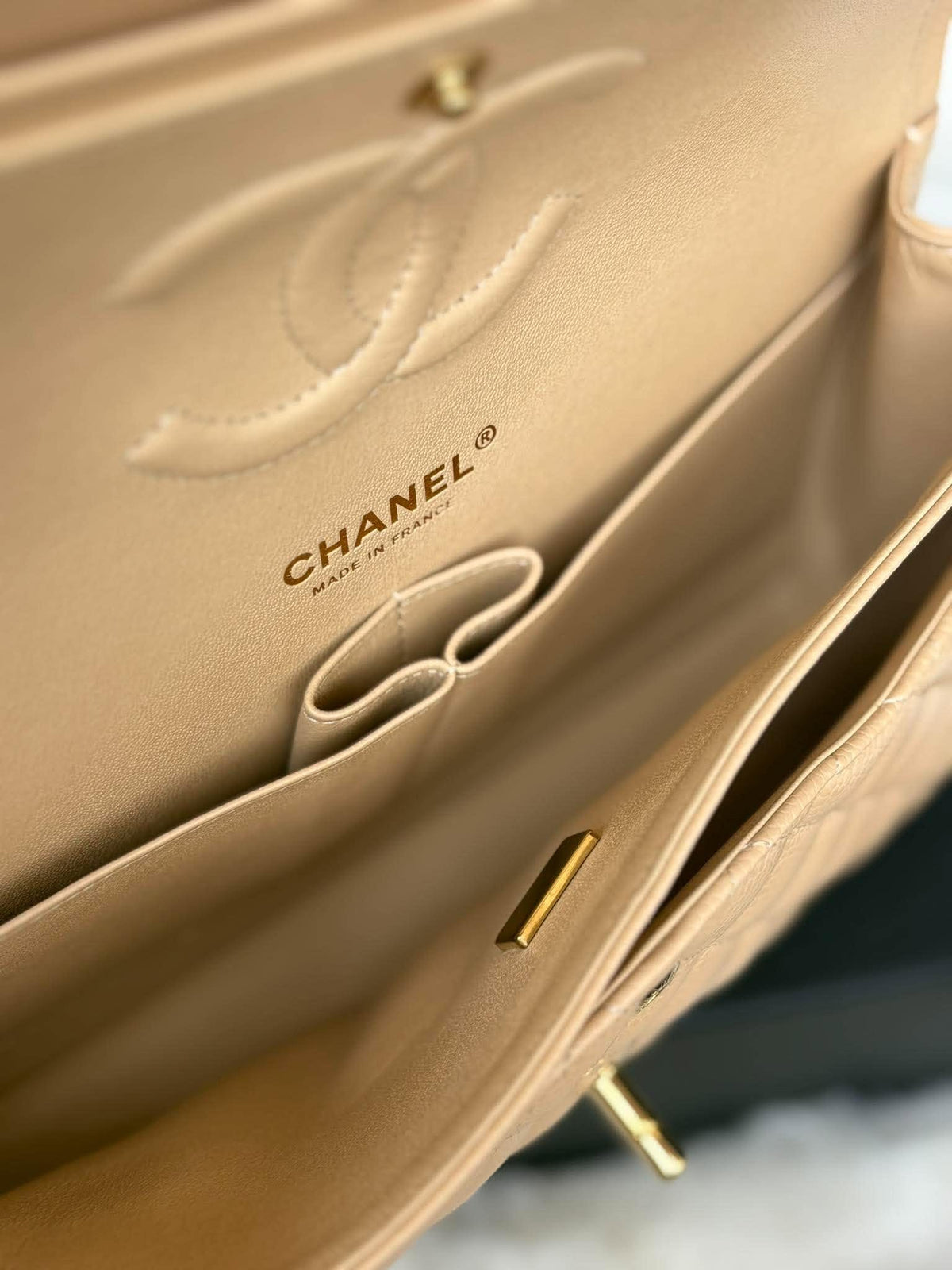 Chanel Medium DF In Beige Claire Caviar Leather GHW Microchip
