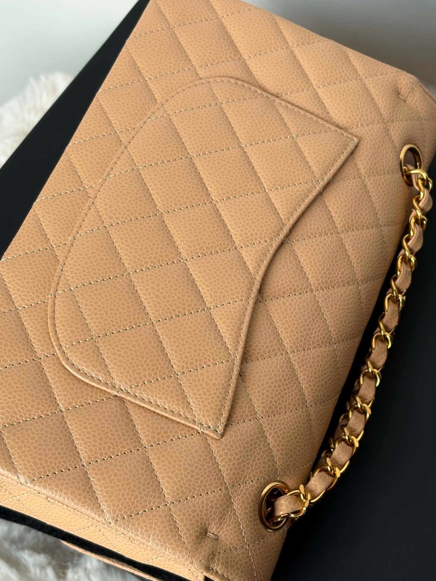 Chanel double flap med beige caviar ghw micro NPLHJ1P0 Rank SA