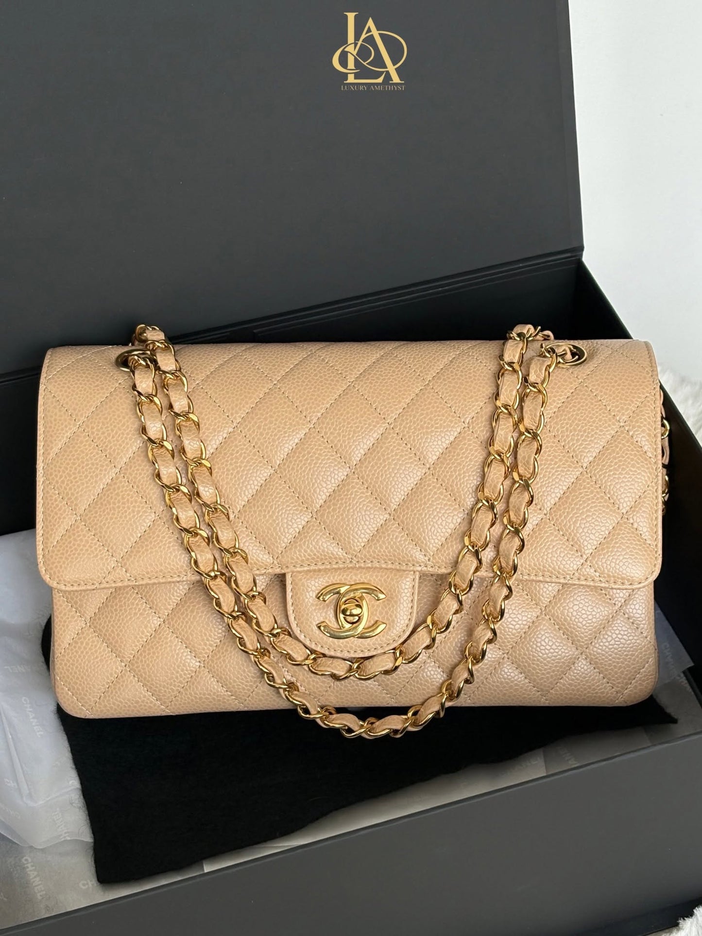 Chanel double flap med beige caviar ghw micro NPLHJ1P0 Rank SA