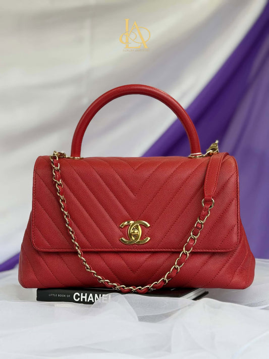 Chanel Coco Chevron Medium Red ghw series 29382644&nbsp;
