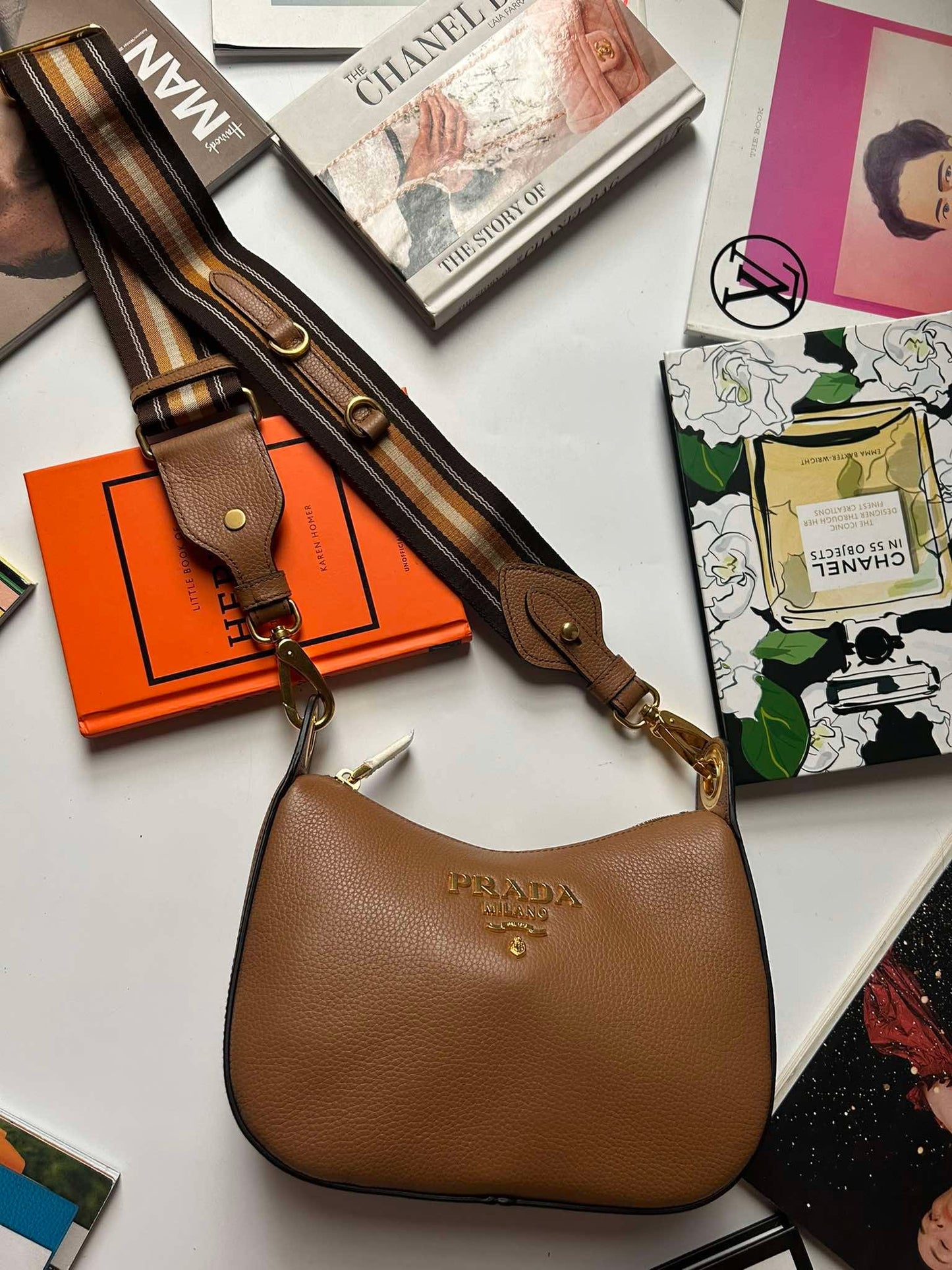 Prada Hobo mini caramel leather guitar strap Brandnew