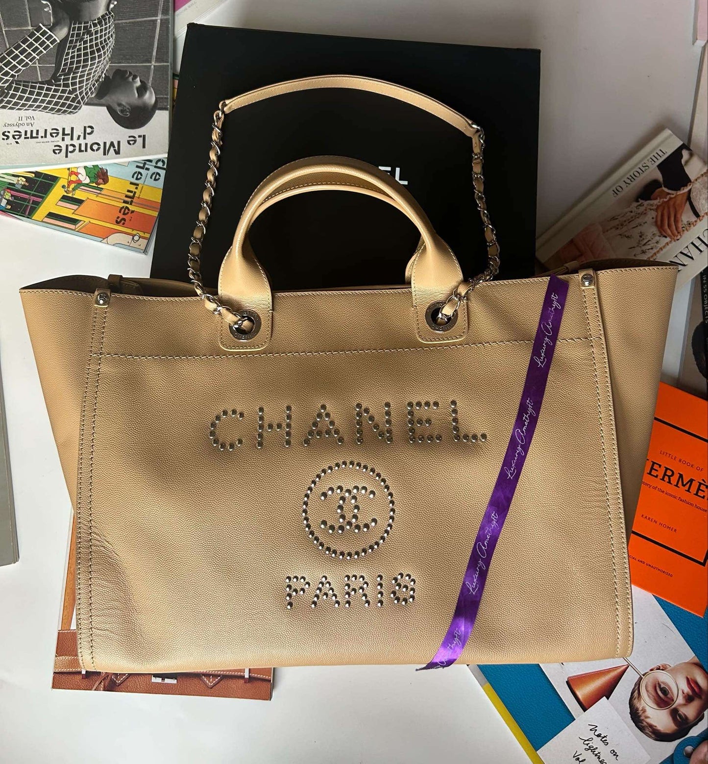 Deauvill large tote&nbsp;beige rank A authenticity card 25439386