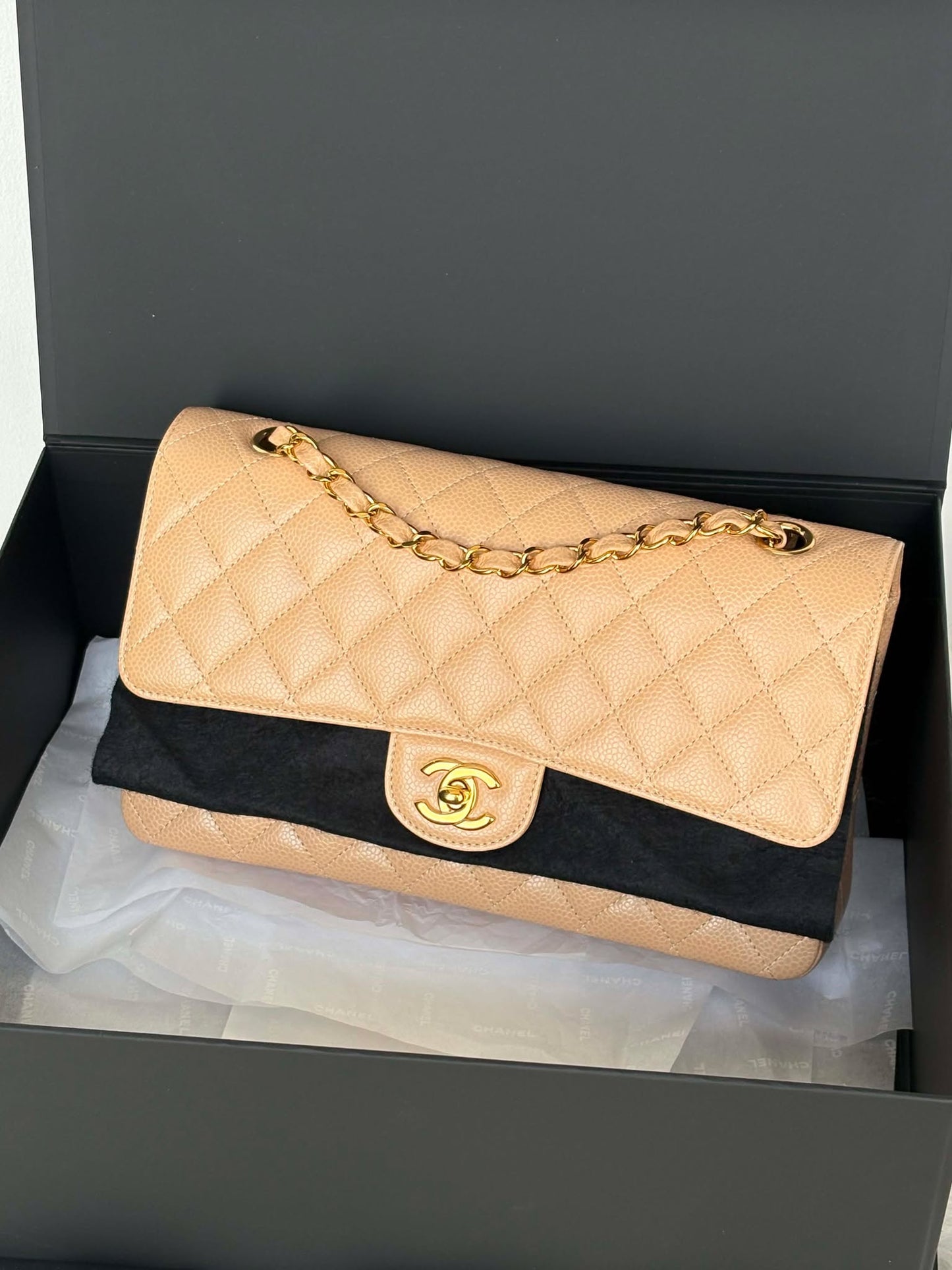 Chanel double flap med beige caviar ghw micro NPLHJ1P0 Rank SA