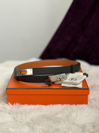 Hermes Kelly belt black phw stamp G UY 240 TM Brandnew