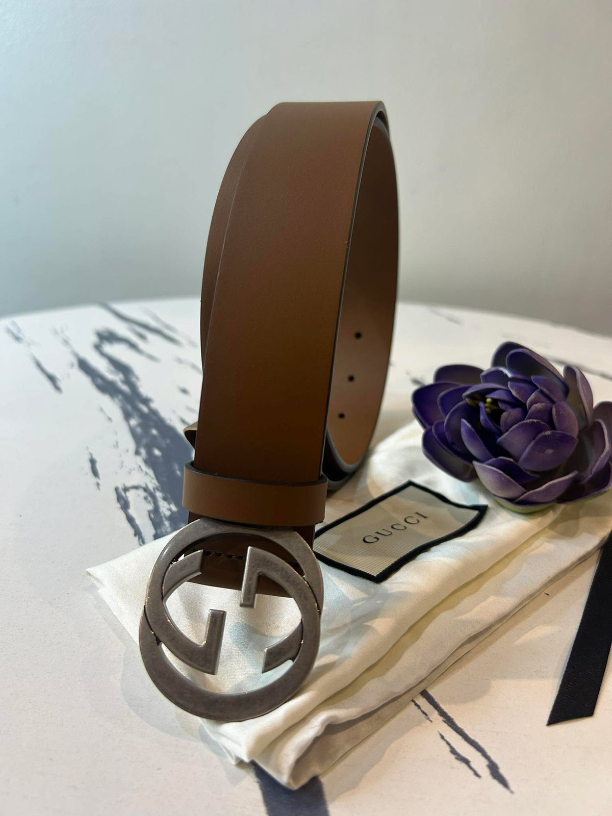 Gucci belt brown silver faded buckle size 90/36