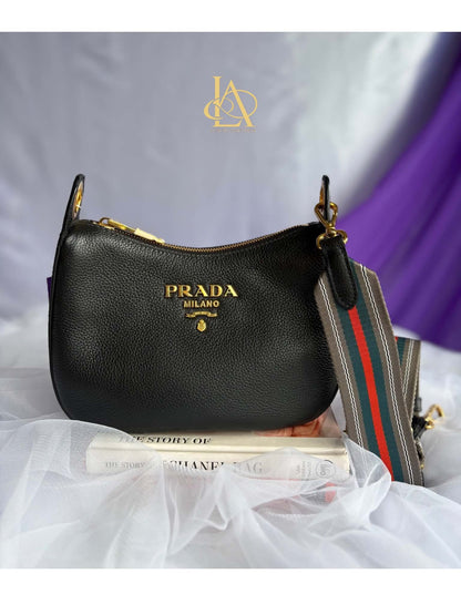 Prada Hobo mini black leather guitar strap Brandnew