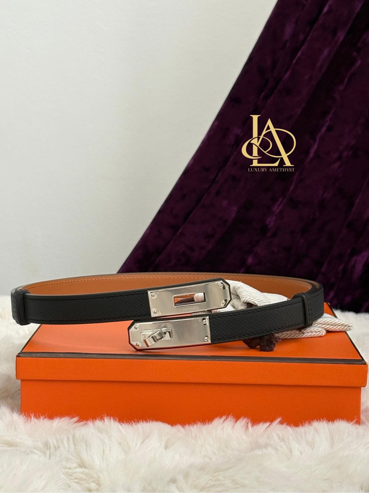 Hermes Kelly belt black phw stamp G CY 280 FB Brandnew