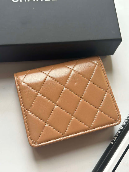 Chanel Mini Quilted wallet calf brown black compact H3AN30C4
