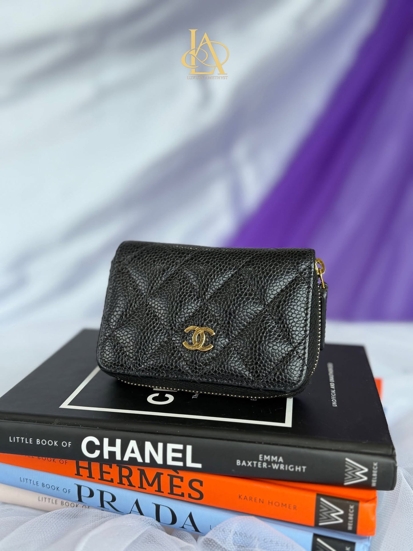 Chanel Card holder compact wallet black caviar ghw rank A 31488669