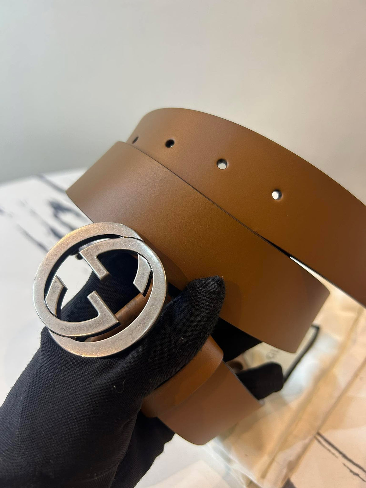 Gucci belt brown silver faded buckle size 90/36