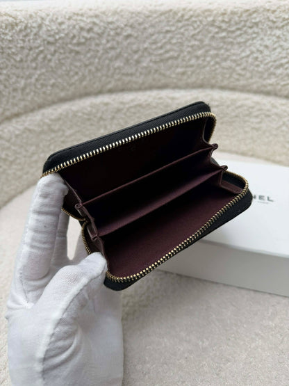 Chanel Card holder compact wallet black caviar ghw rank A 31488669