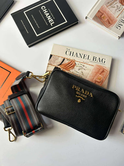 Prada camera bag mini black 158D sling bag crossbody guitar strap Brandnew