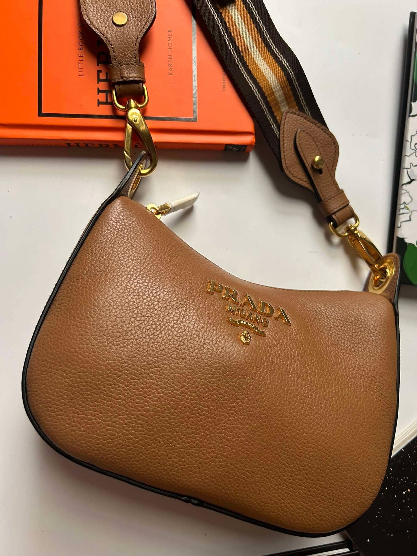 Prada Hobo mini caramel leather guitar strap Brandnew