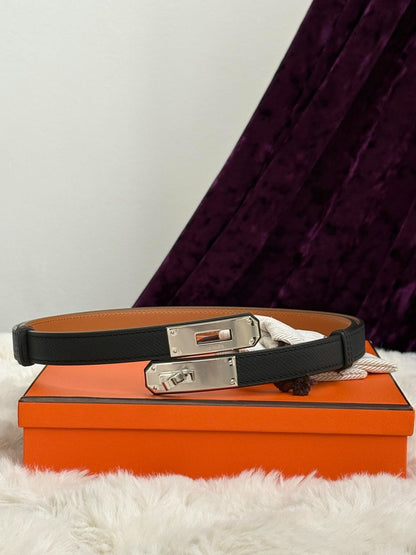 Hermes Kelly belt black phw stamp G CY 280 FB Brandnew