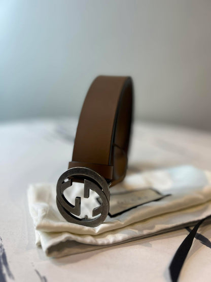 Gucci belt brown silver faded buckle size 95/38