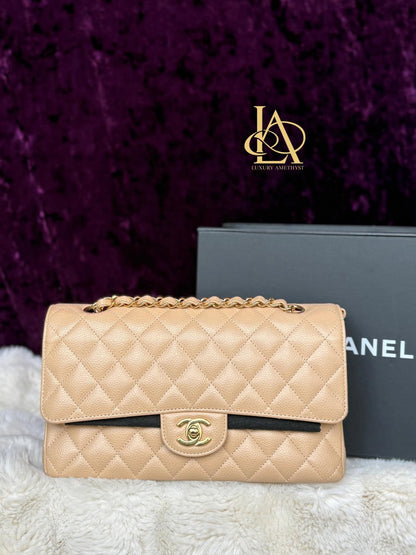 Chanel Medium DF In Beige Claire Caviar Leather GHW Microchip
