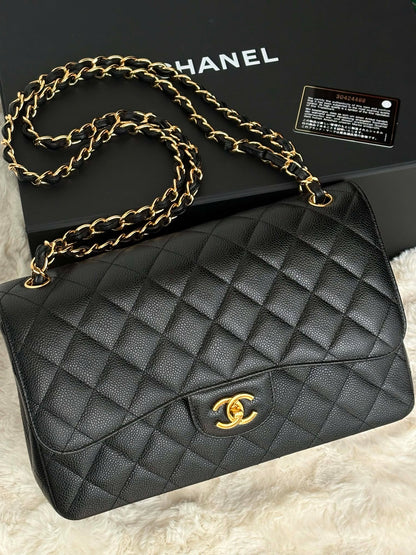 Chanel Large flap black caviar series 30424488 Rank SA