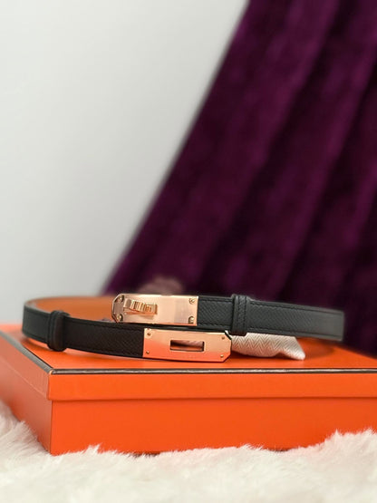Hermes Kelly belt black Rghw stamp G AM 270 UH Brandnew