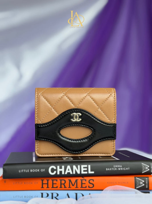 Chanel Mini Quilted wallet calf brown black compact H3AN30C4