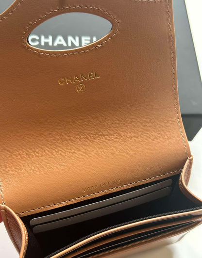 Chanel Mini Quilted wallet calf brown black compact H3AN30C4