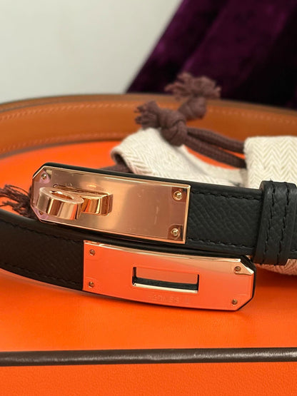 Hermes Kelly belt black Rghw stamp G AM 270 UH Brandnew