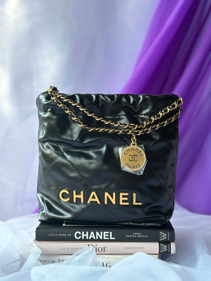 Chanel black mini hobo ghw BN