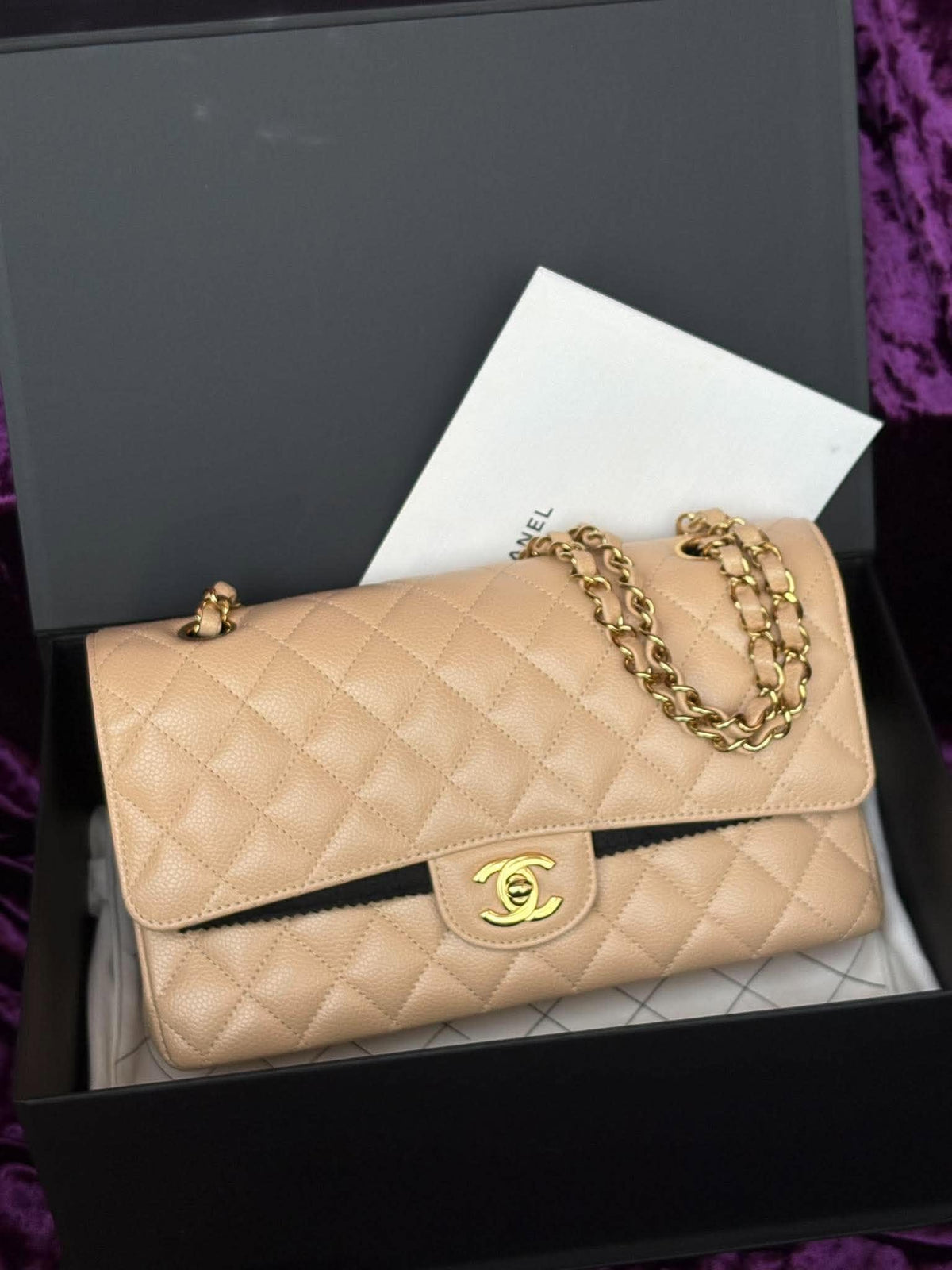 Chanel Medium DF In Beige Claire Caviar Leather GHW Microchip
