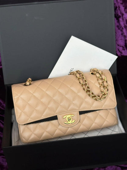 Chanel Medium DF In Beige Claire Caviar Leather GHW Microchip
