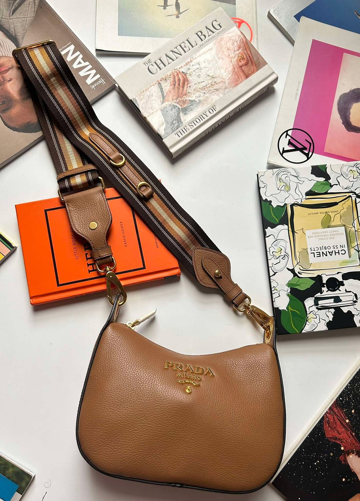Prada Hobo mini caramel leather guitar strap Brandnew