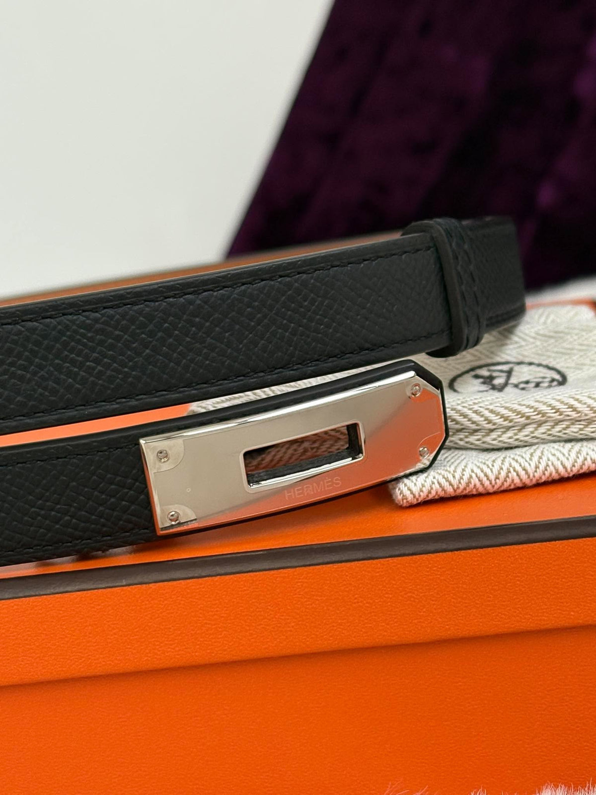 Hermes Kelly belt black phw stamp G UY 240 TM Brandnew