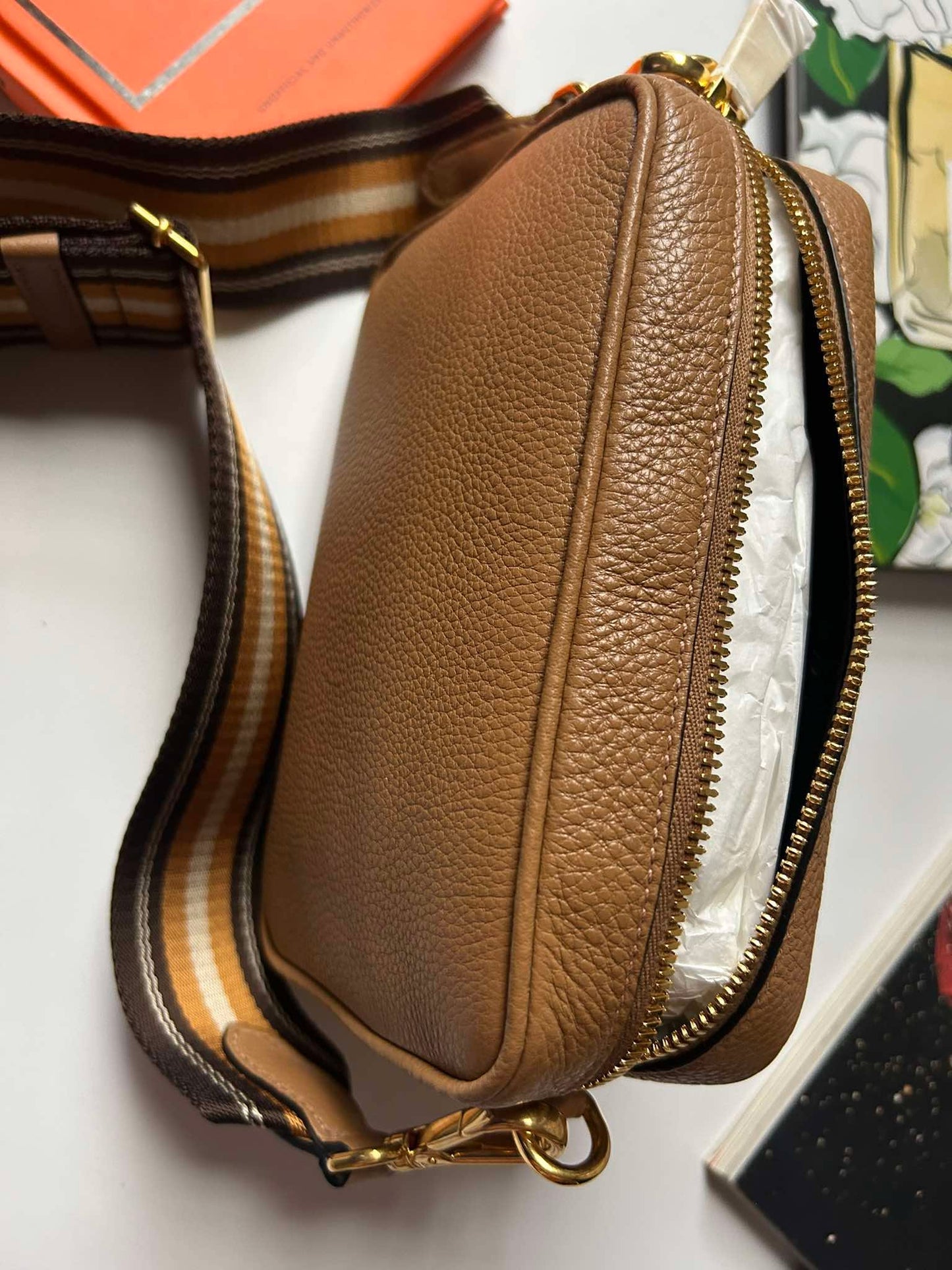 Prada camera bag mini caramel 158D crossbody guitar strap Brandnew