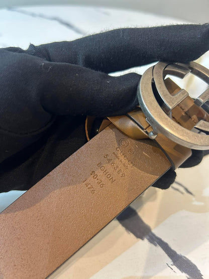 Gucci belt brown silver faded buckle size 90/36