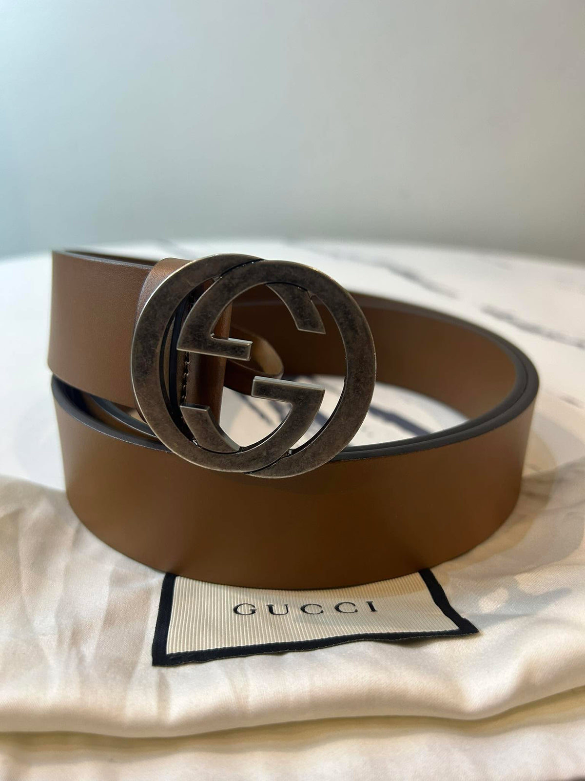 Gucci belt brown silver faded buckle size 95/38