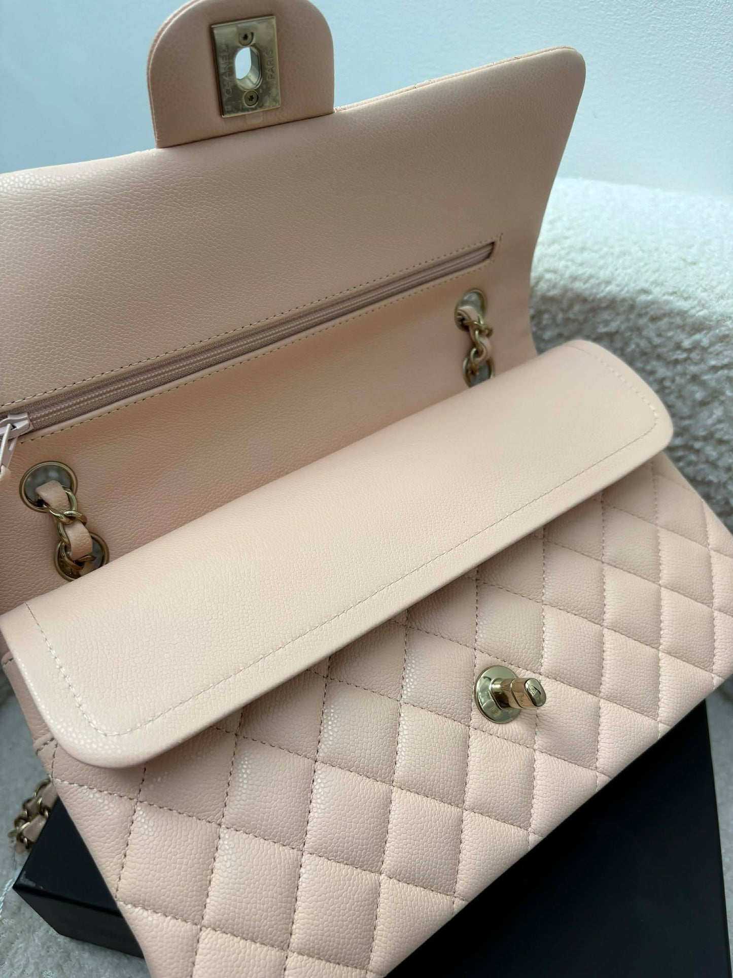 Chanel Double Flap Medium Beige Caviar