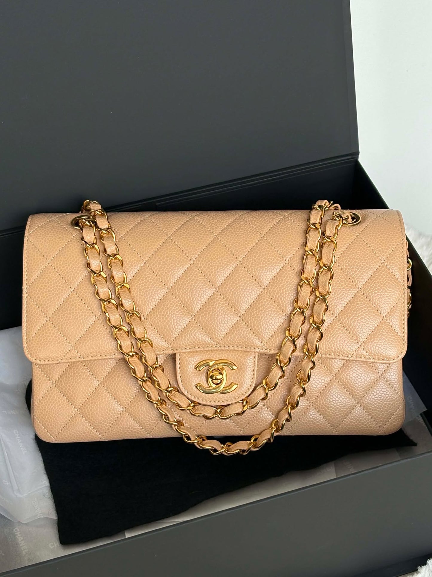 Chanel double flap med beige caviar ghw micro NPLHJ1P0 Rank SA