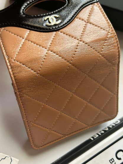 Chanel Mini Quilted wallet calf brown black compact H3AN30C4
