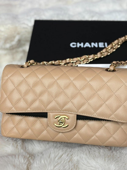 Chanel Medium DF In Beige Claire Caviar Leather GHW Microchip
