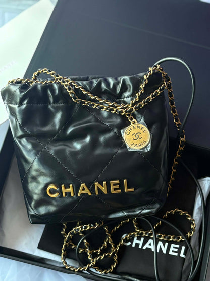 Chanel black mini hobo ghw BN