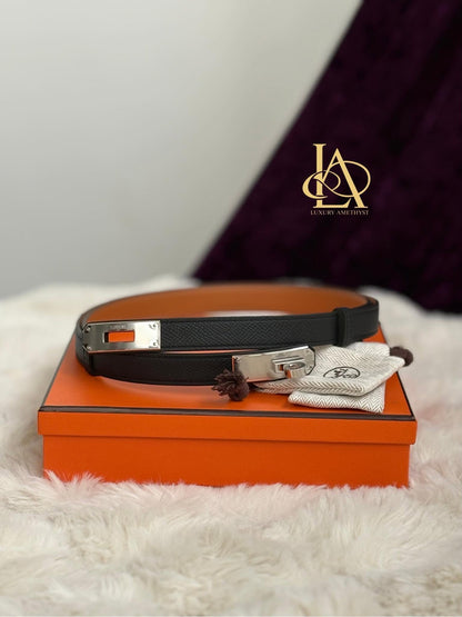 Hermes Kelly belt black phw stamp G UY 240 TM Brandnew